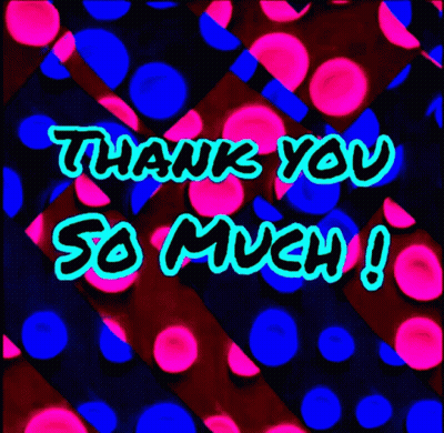 A Neon Sign That Says Thank You So Much On A Colorful Background GIF