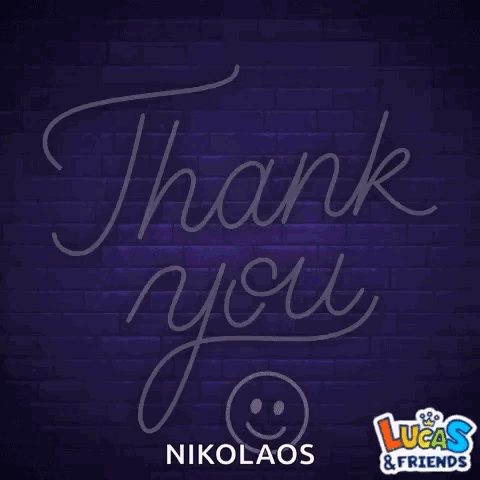 A Neon Sign That Says `` Thank You '' With A Smiley Face In The Corner . GIF