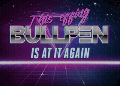 A Neon Sign That Says This Effing Bullpen Is At It Again GIF