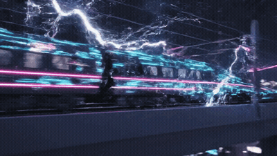 A Neon Sign That Says Tokyo Night Is Behind A Train GIF