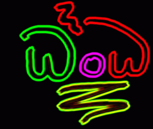 A Neon Sign That Says Wow In Green And Red GIF