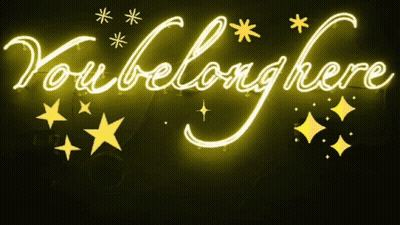 A Neon Sign That Says You Belong Here With Stars GIF