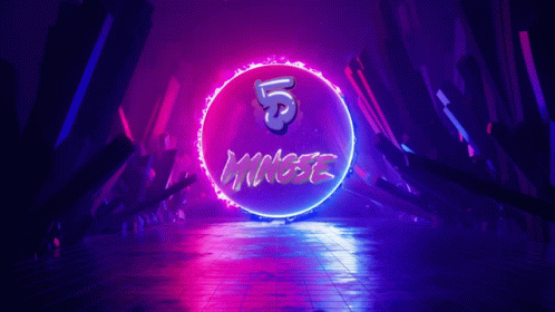 A Neon Sign With The Number 5 In The Middle GIF
