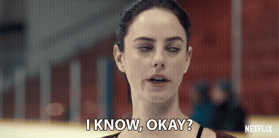 A Netflix Ad Shows A Female Figure Skater Saying " I Know Okay " GIF