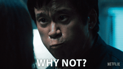 A Netflix Ad Shows A Man Making A Face And Asking Why Not GIF