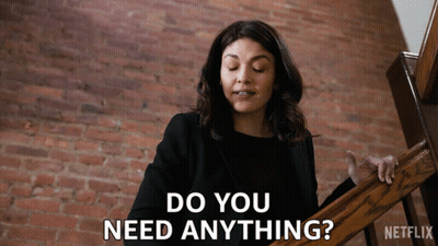A Netflix Ad Shows A Woman Holding A Railing And Asking " Do You Need Anything " GIF