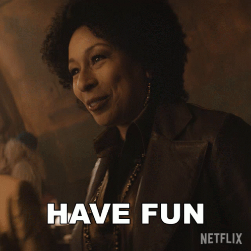 A Netflix Ad Shows A Woman Smiling And The Words Have Fun GIF