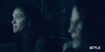 A Netflix Ad Shows Three Women With Their Mouths Wide Open GIF