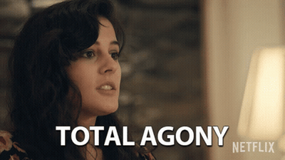 A Netflix Ad With A Woman And The Words Total Agony On It GIF