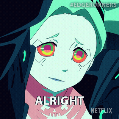 A Netflix Advertisement For Edgerunners Shows A Girl With Colorful Eyes GIF