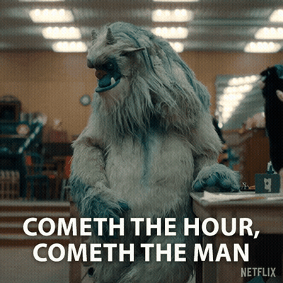 A Netflix Advertisement Shows A Monster With Horns And The Words Cometh The Hour Cometh The Man On The Bottom GIF