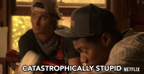 A Netflix Advertisement Shows Two Men And The Words Catastrophically Stupid GIF