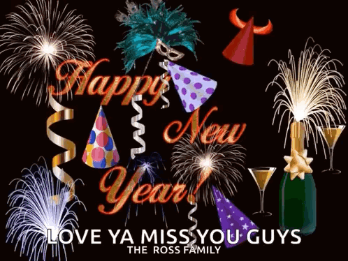 A New Year 'S Greeting Card With Fireworks And A Bottle Of Champagne GIF