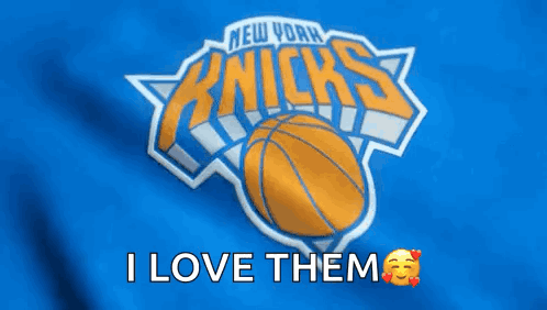 A New York Knicks Logo Is On A Blue Shirt GIF