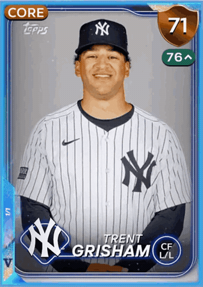 A New York Yankees Baseball Card With Trent Grisham On It GIF