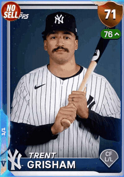 A New York Yankees Baseball Card With Trent Grisham On It GIF