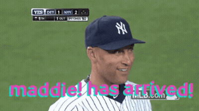 A New York Yankees Player Is Smiling With The Words Naddie Has Arrived GIF