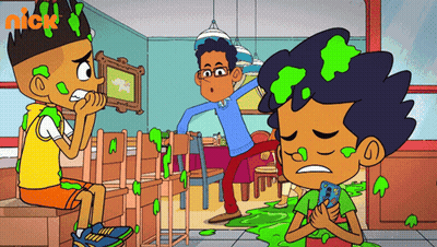 A Nickelodeon Cartoon Shows Two Boys With Green Slime On Them GIF