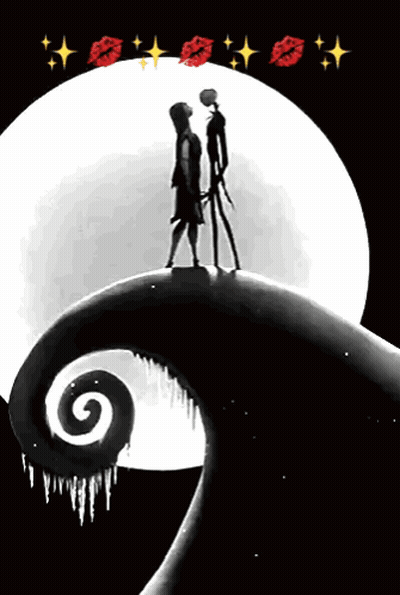 A Nightmare Before Christmas Poster Of Jack And Sally Kissing GIF