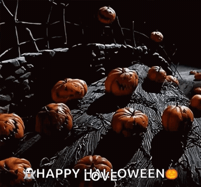 A Nightmare Before Christmas Scene With Pumpkins And Ghosts GIF