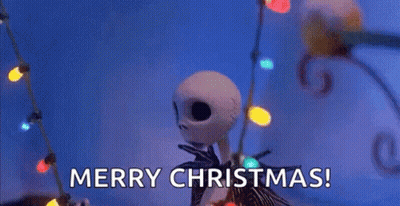 A Nightmare Before Christmas Skeleton Is Holding A String Of Christmas Lights . GIF