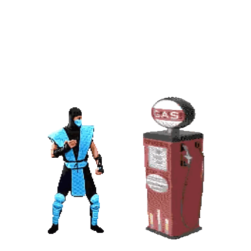 A Ninja Is Standing Next To A Gas Pump And The Words Finish Him Are Above Him Sticker