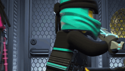 A Ninjago Character With A Green Scarf Around His Neck GIF