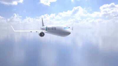 A Nippon Airlines Plane Is Flying Through The Air GIF