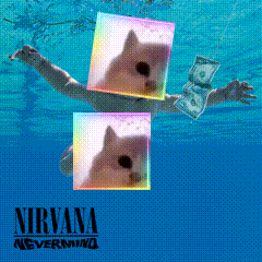 A Nirvana Nevermind Album Cover With A Cat On The Cover GIF