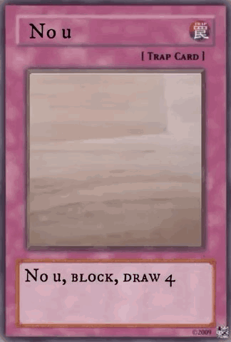 A No U Trap Card With A Picture Of A Hand Holding A Card GIF