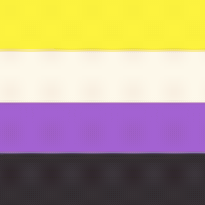 A Non Binary Flag With A Yellow , Purple , And Black Stripe . GIF