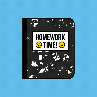 A Notebook With A Sad Face And The Words Homework Time On It GIF