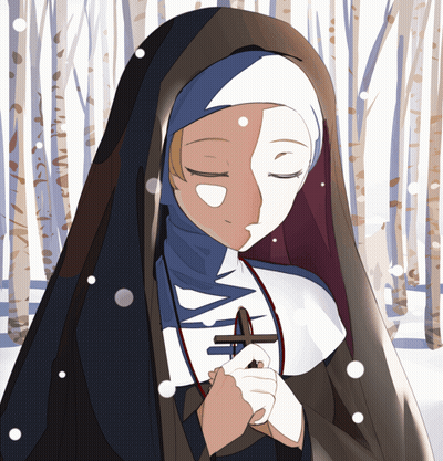 A Nun Praying With A Cross In Her Hand GIF