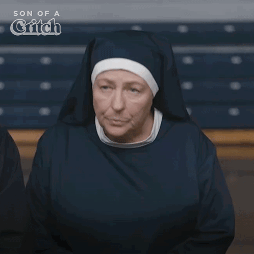 A Nun Says Excuse Me On A Screen GIF