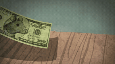 A One Hundred Dollar Bill With A Picture Of A Mouse On It GIF