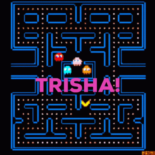 A Pac Man Game That Says Trisha On The Top GIF