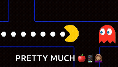 A Pac Man Game With The Words " Pretty Much " Below It GIF