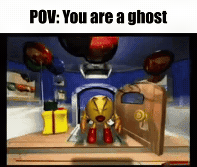 A Pac Man Video Game Scene With The Caption " You Are A Ghost " . GIF