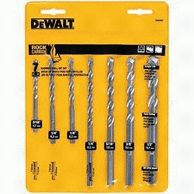 A Pack Of Dewalt Rock Drill Bits On A Yellow Background . GIF