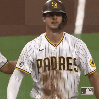 A Padres Baseball Player Wearing A Dirty Uniform GIF