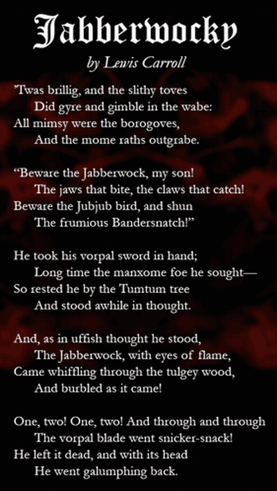A Page Of Jabberwocky By Lewis Carroll With A Red Background GIF