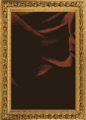 A Painting In A Gold Frame With A Pyramid In The Middle GIF