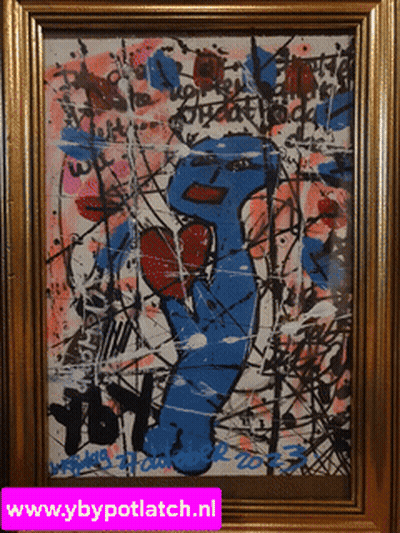 A Painting In A Gold Frame With The Website Www.ybypotlatch.nl On The Bottom GIF