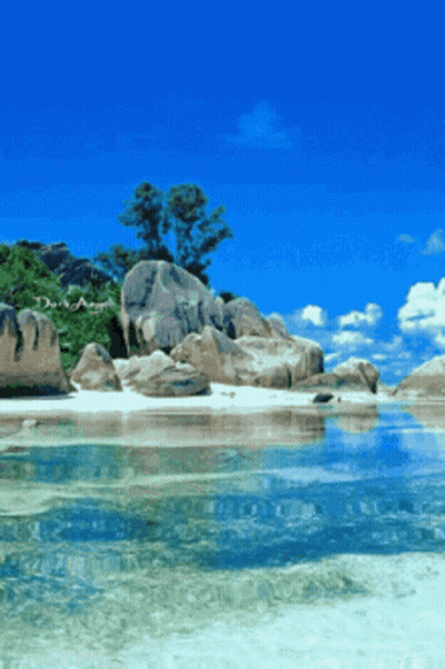 A Painting Of A Beach With The Word Dana On The Bottom Right Corner GIF
