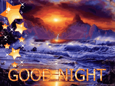 A Painting Of A Beach With The Words " Good Night " On It GIF