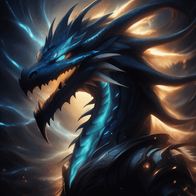A Painting Of A Blue Dragon With A Glowing Blue Eye GIF