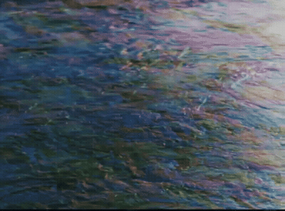 A Painting Of A Body Of Water With A Purple And Blue Colored Background GIF