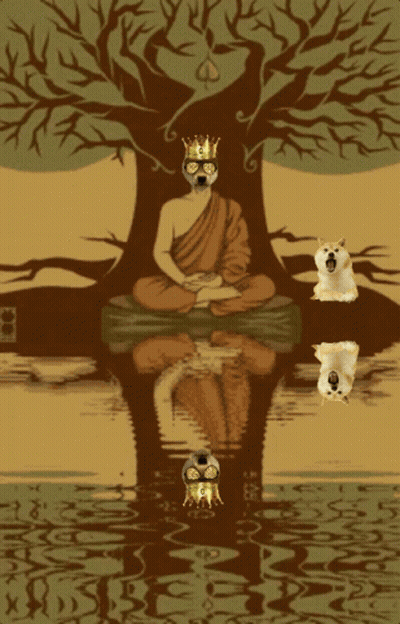 A Painting Of A Buddha Sitting Under A Tree GIF