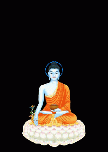 A Painting Of A Buddha Surrounded By Circles Of Dots GIF