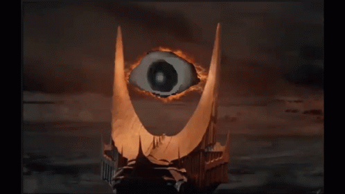 A Painting Of A Castle With A Large Eye In The Middle GIF